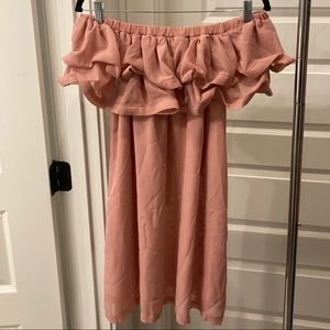 blush off the shoulder dress with ruffles